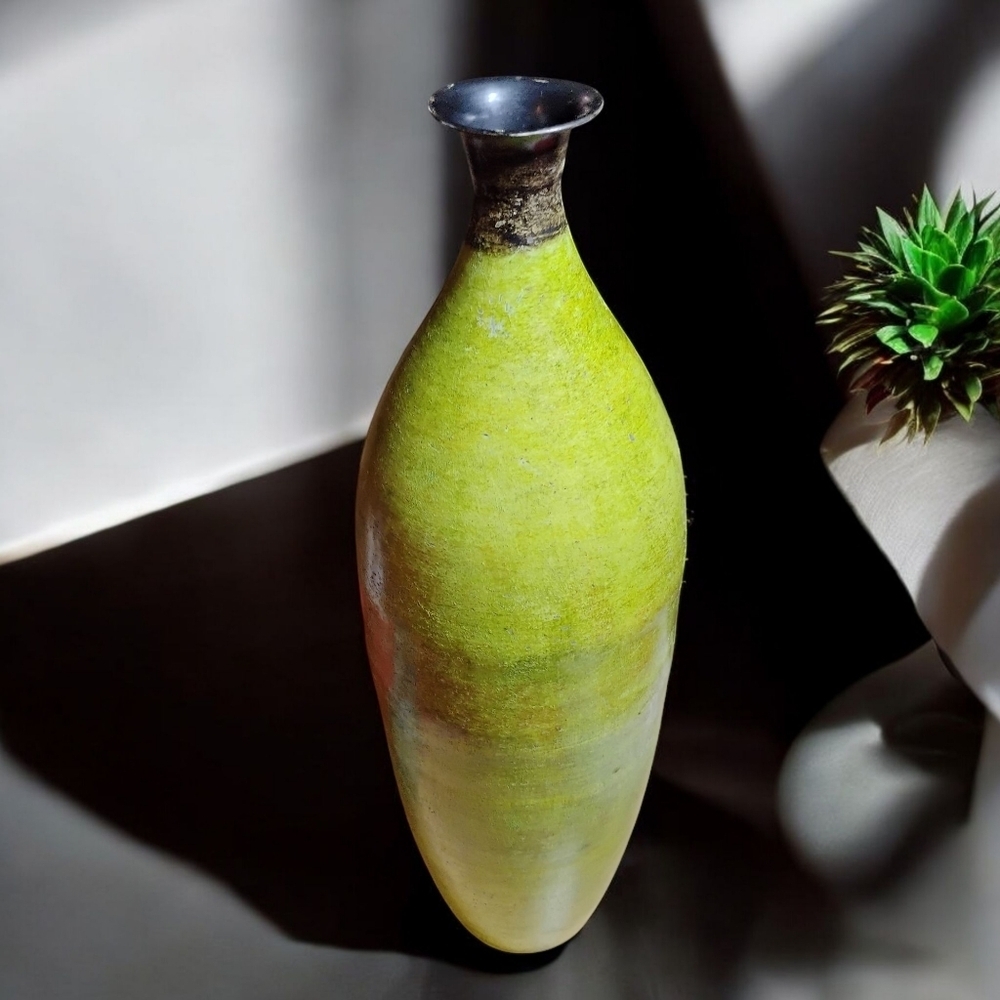 Large Lightweight Green Vase with Distressed Finish - 2' Tall​​